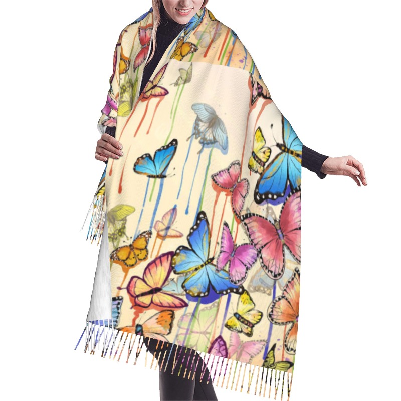 Cashmere Pashmina Wrap - Retro Zimowy Szal Kaszmirowy z Motywem