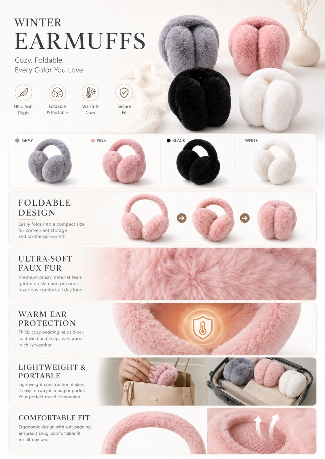 Super ciepłe pluszowe nausznik – Earmuffs Foldable recenzja i cena